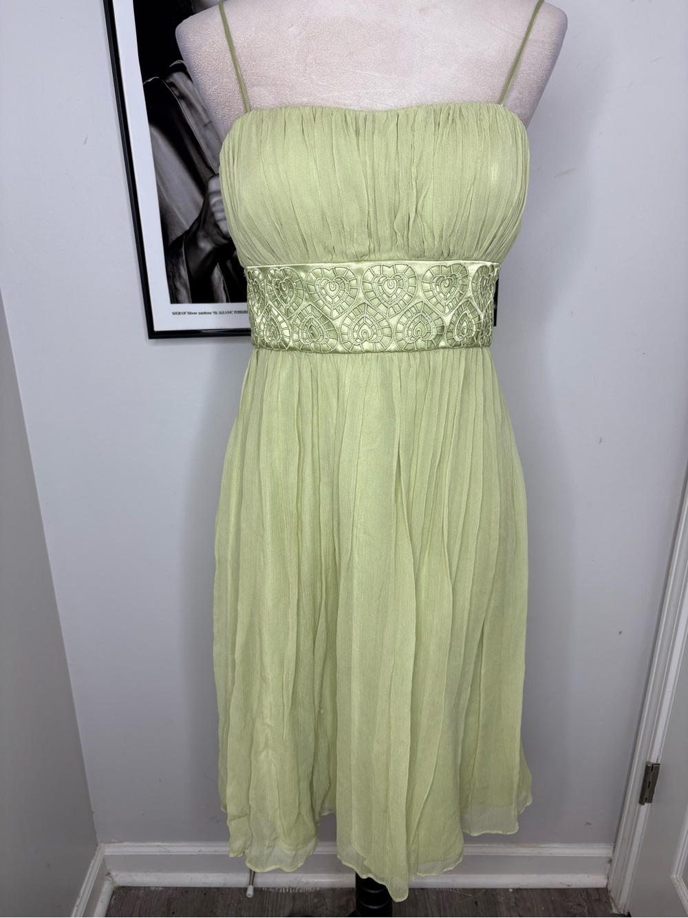 Eliza J Light Green Spaghetti Strap Chiffon Midi Dress